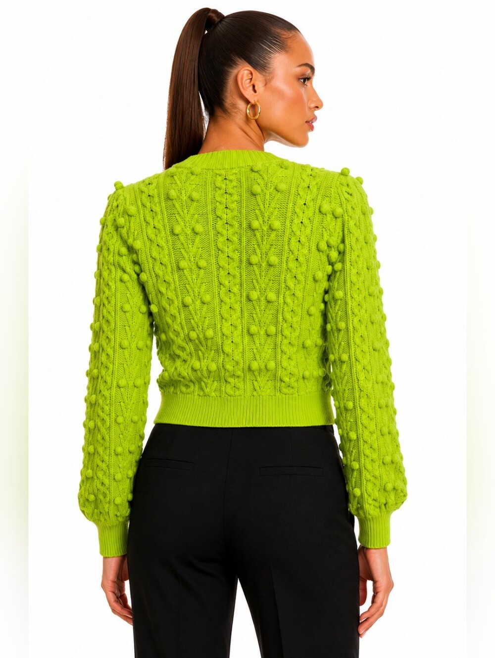 Alice + Olivia Lime Green Kitty Bow Puff Sleeve Cardigan M - Picture 9 of 14